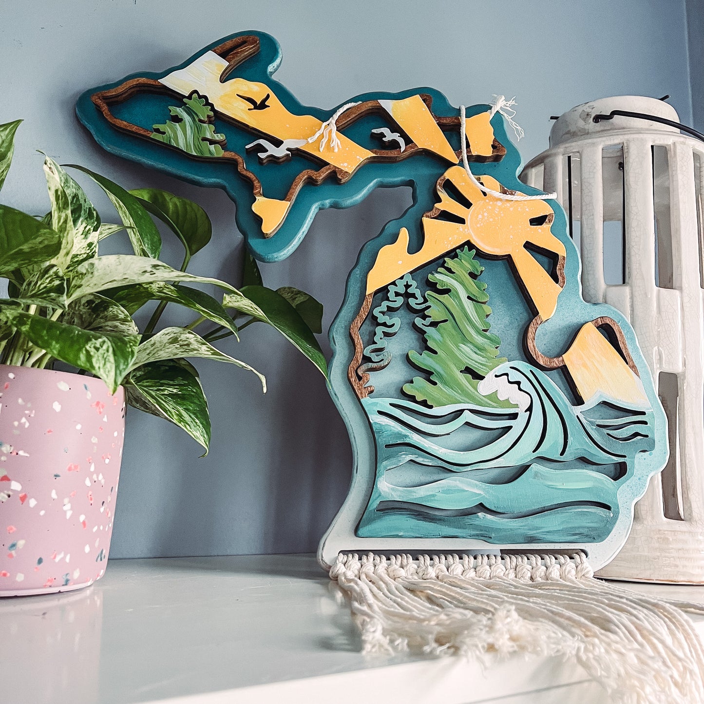 Michigan Macrame Boho Sign