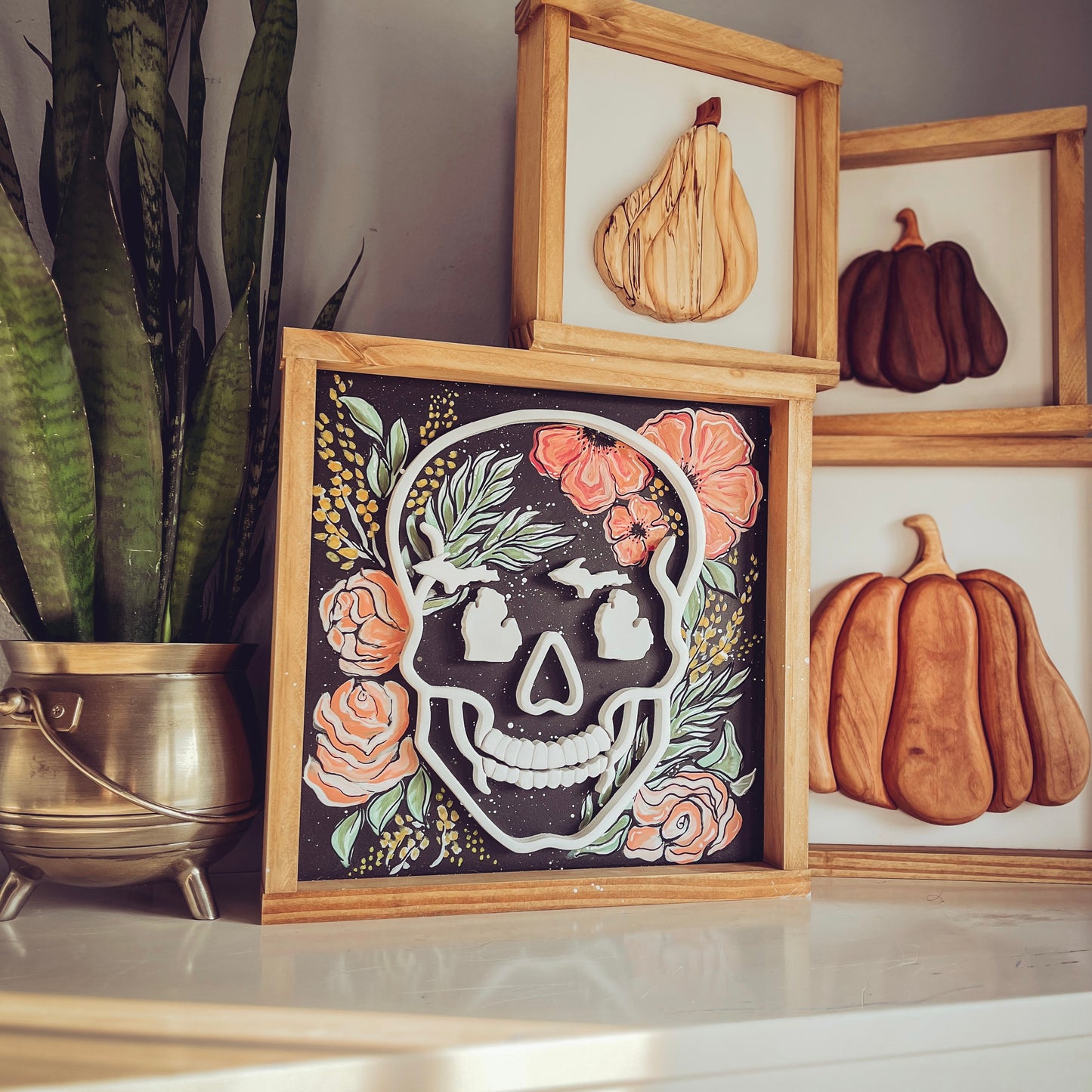 Michigan Skeleton with hand painted flowers