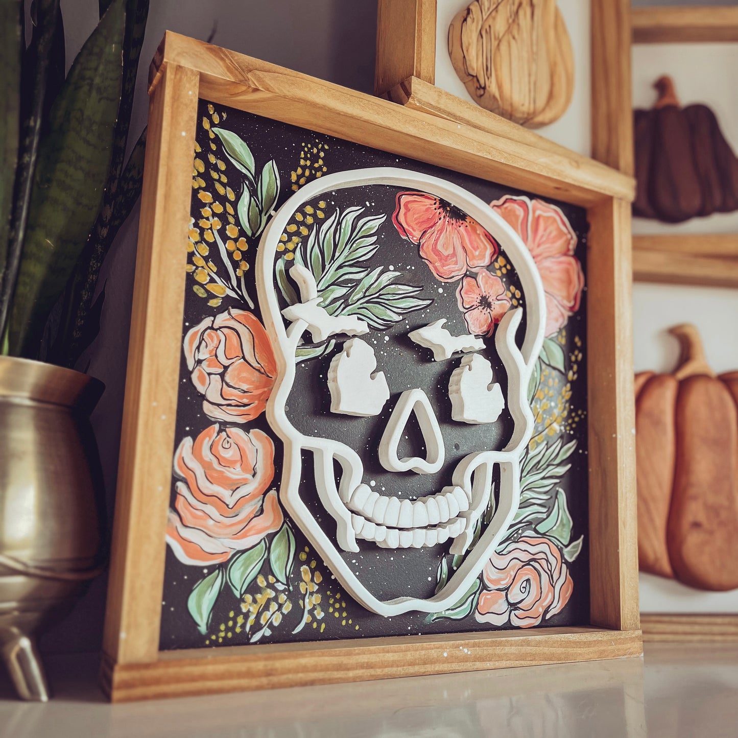 Michigan Skeleton with hand painted flowers