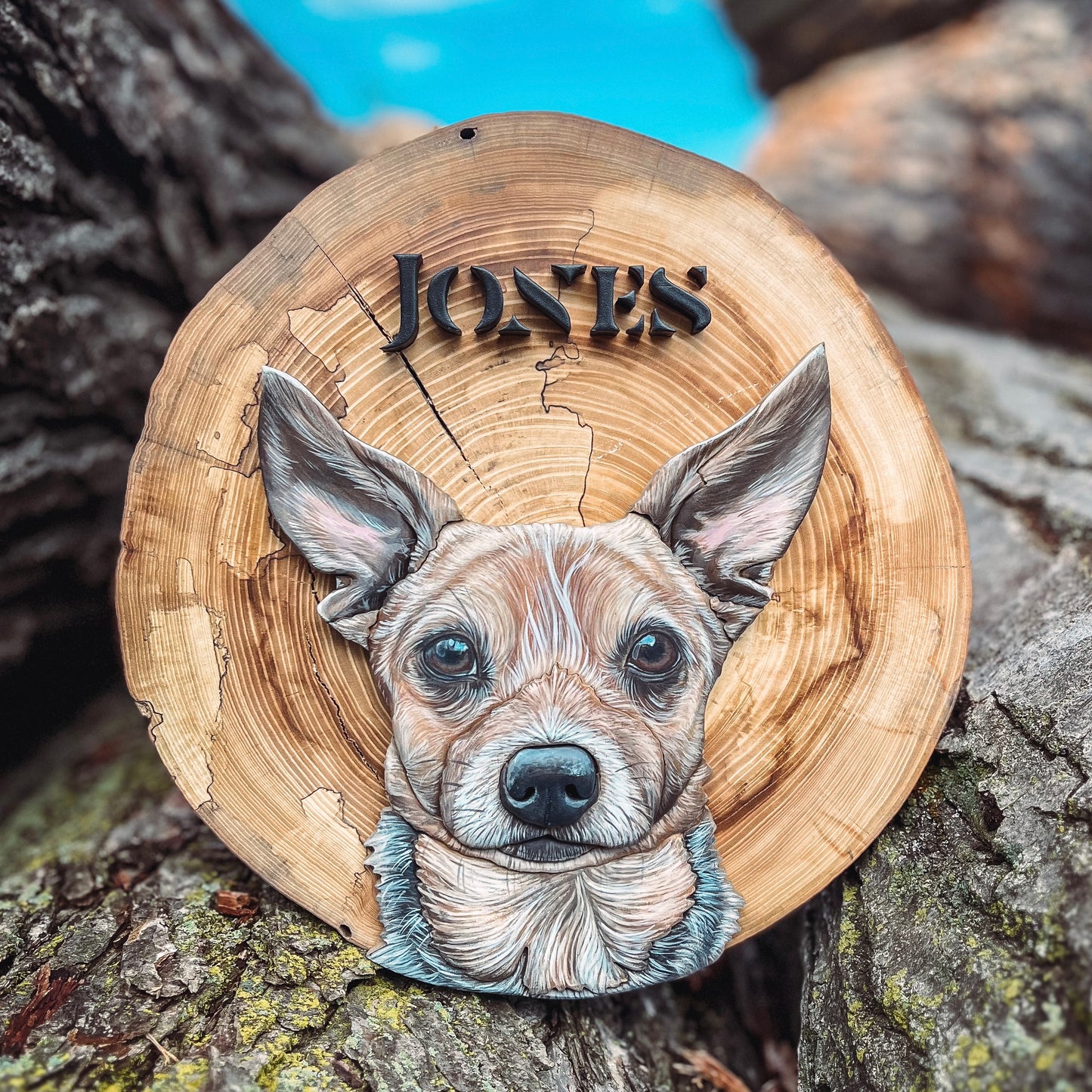 Custom Pet Portrait - On a Live Edge Round (Shipping May 31st 2025)