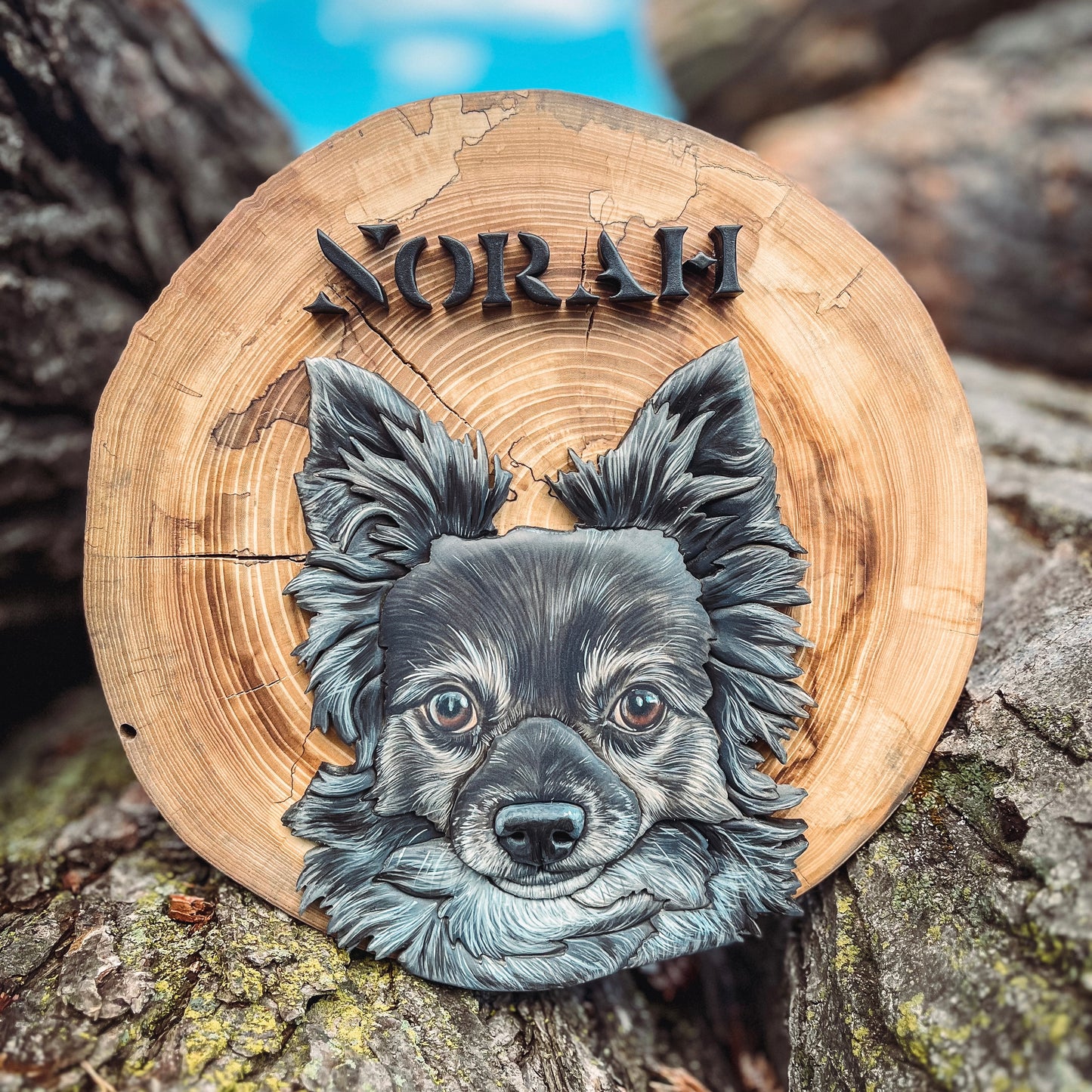 Custom Pet Portrait - On a Live Edge Round (Shipping May 31st 2025)