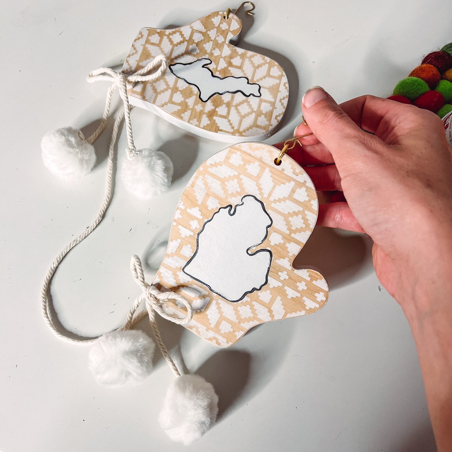White mini mitten ornament