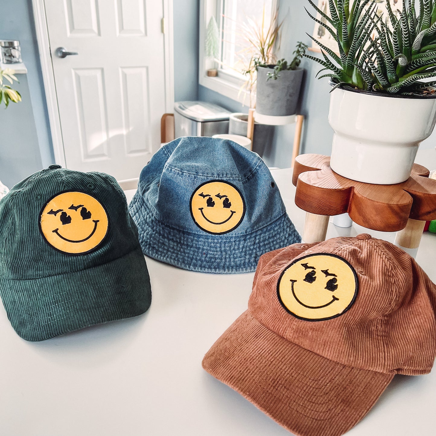 Smiley Denim Bucket Hat