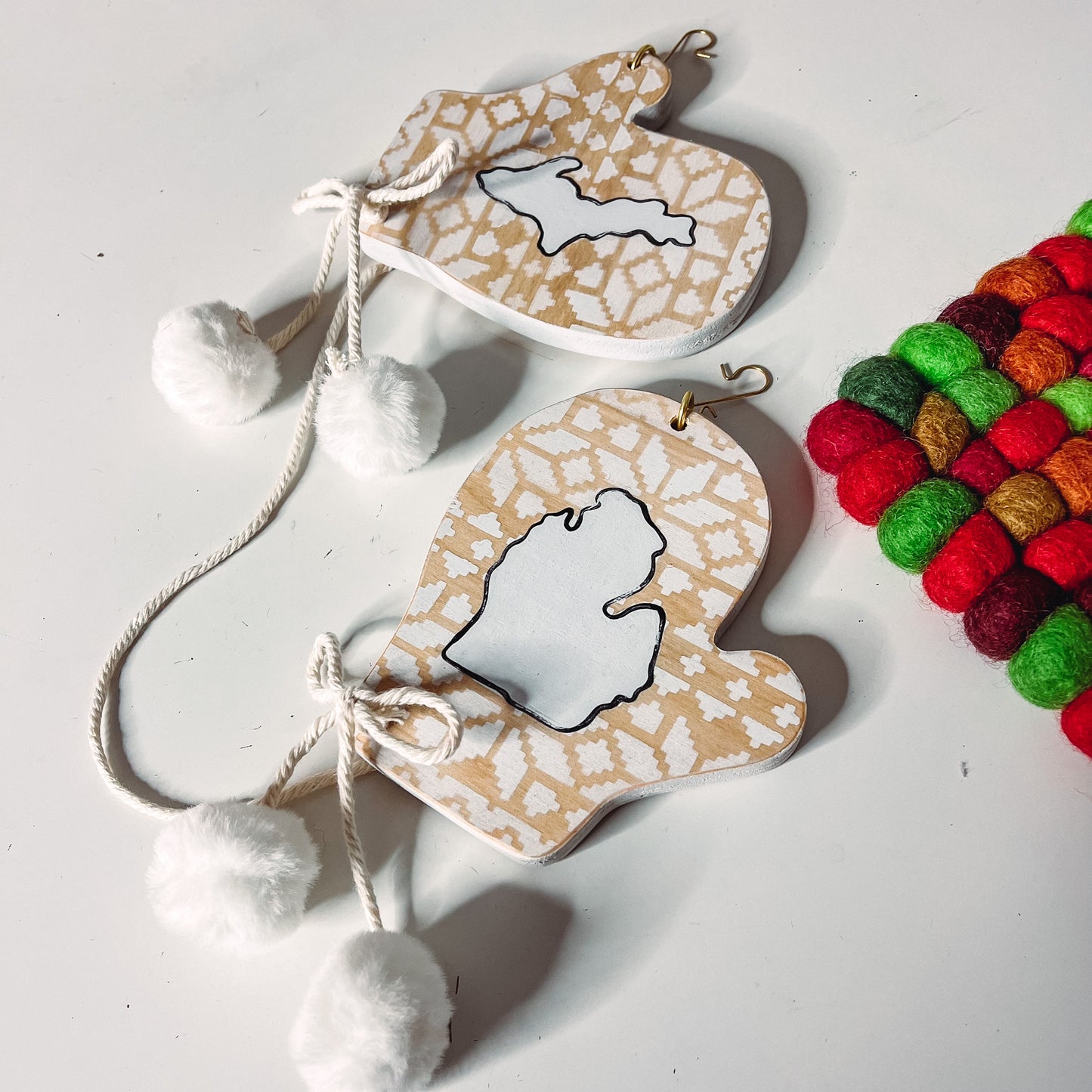 White mini mitten ornament