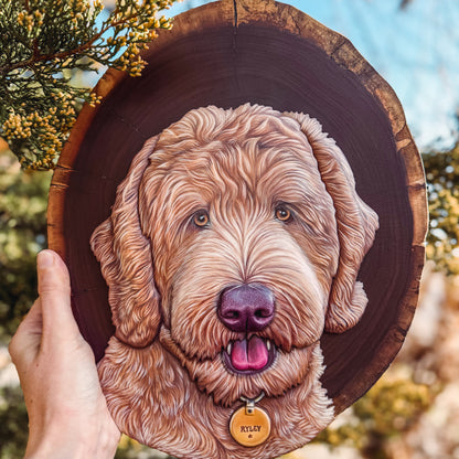 Custom Pet Portrait - On a Live Edge Round (Shipping September 2026)