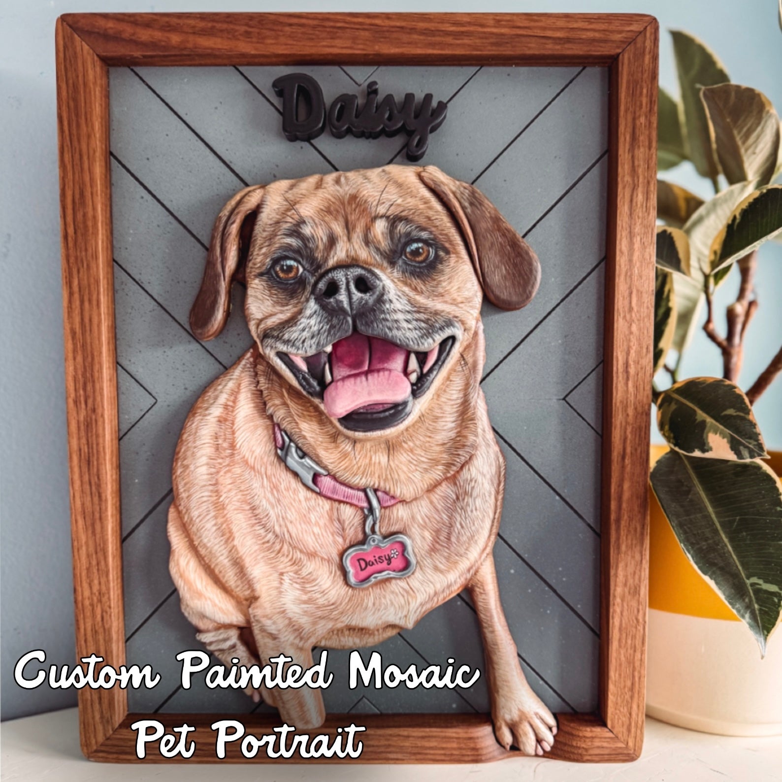 マスミアート陶板画 犬 オーダー額付き Custom Pet Mosaic Portrait (Shipping September 2026) – Lady Wood Goods