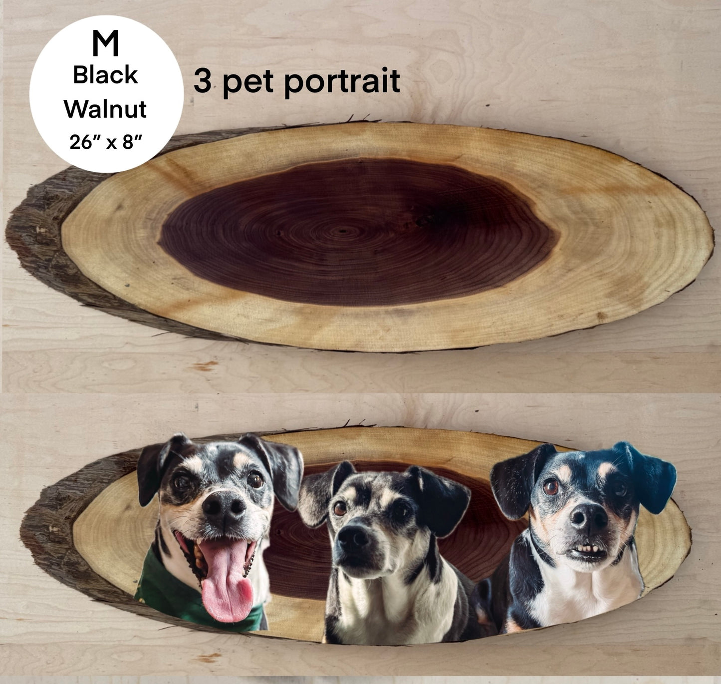 Custom Pet Portrait - On a Live Edge Round (Shipping June 2026)