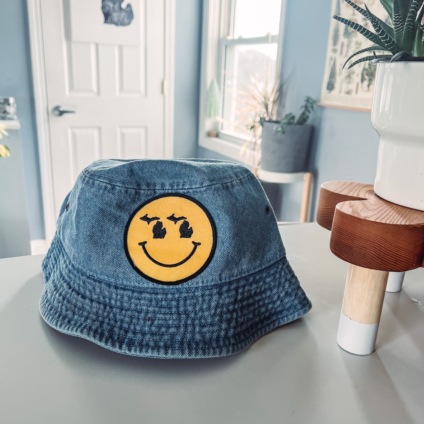Smiley Denim Bucket Hat